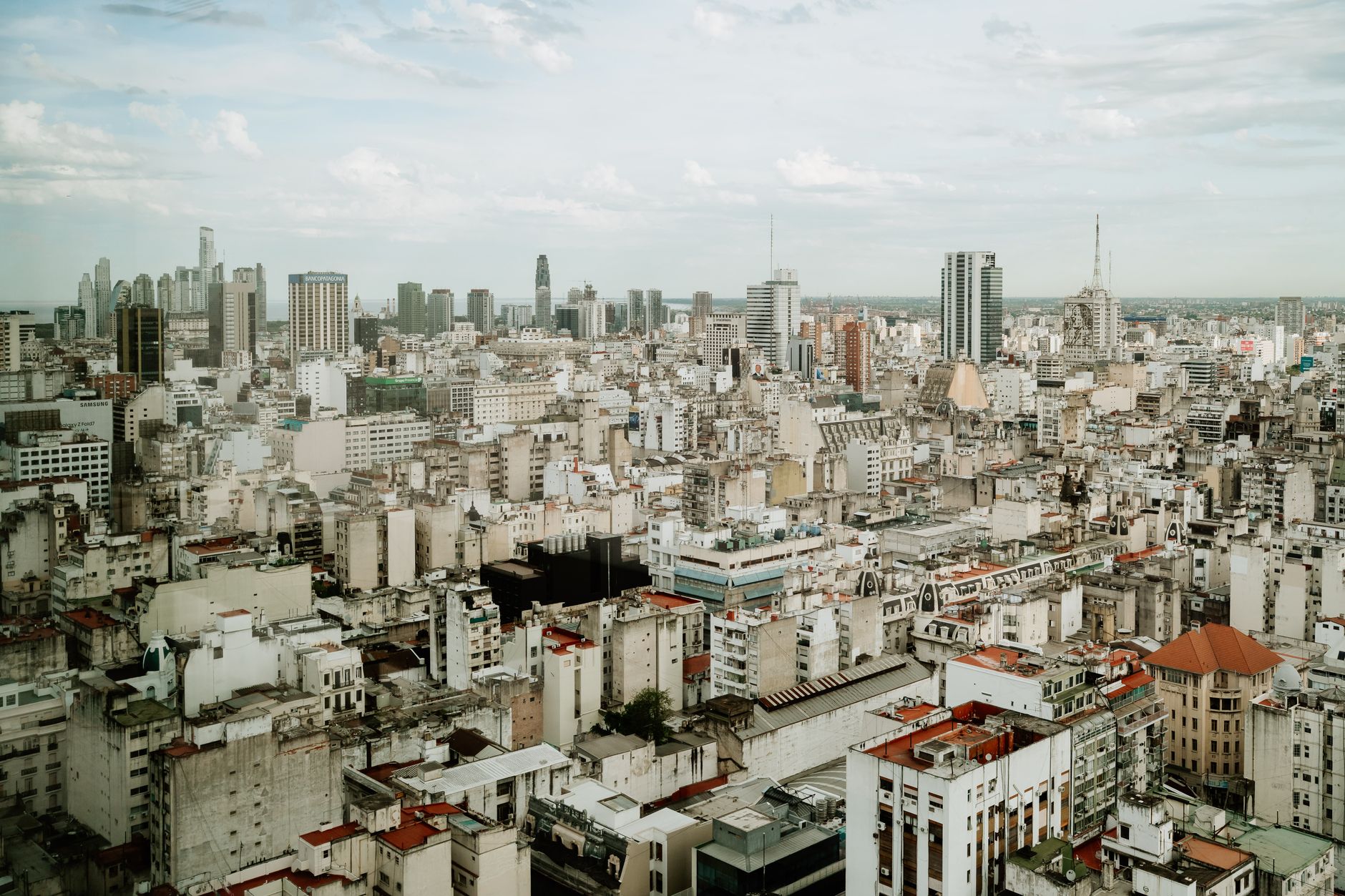 Aerial view of the Buenos Aires skyline with high-rise residential buildings